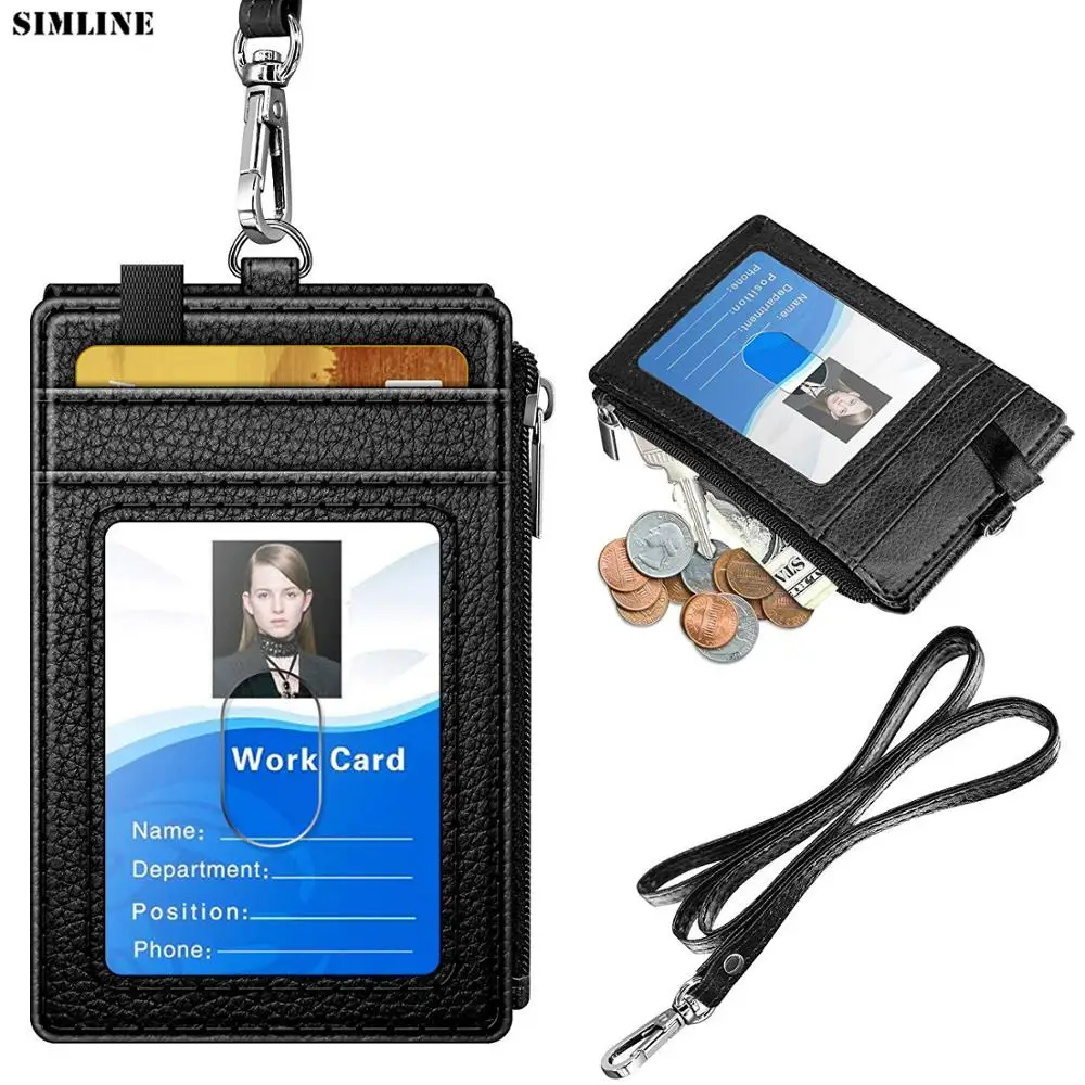 

Purse With Neck Lanyard Card Holder Employee ID Cover Name Tag Work Certificate Badge Business Case Coin PU Leather Creative