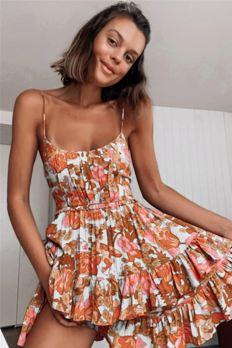 

Fashion Summer New Style Sling Print 2021 Dress Women Girl Clothes Flowers Tube Top Pleated Design Sexy Casual