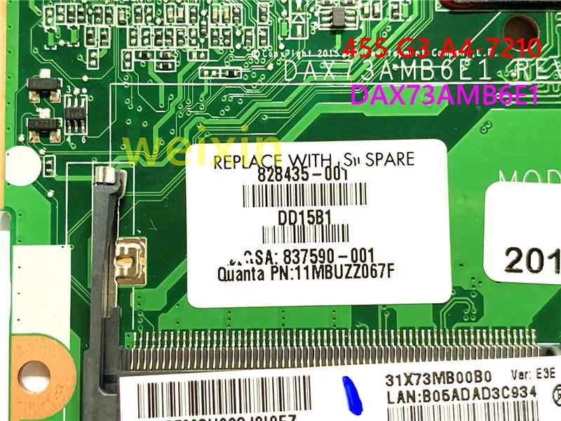 Материнская плата для ноутбука HP 828435-001 828435-501 828435-601 455 G3 A4-7210 DAX73AMB6E1 X73A 100% рабочий