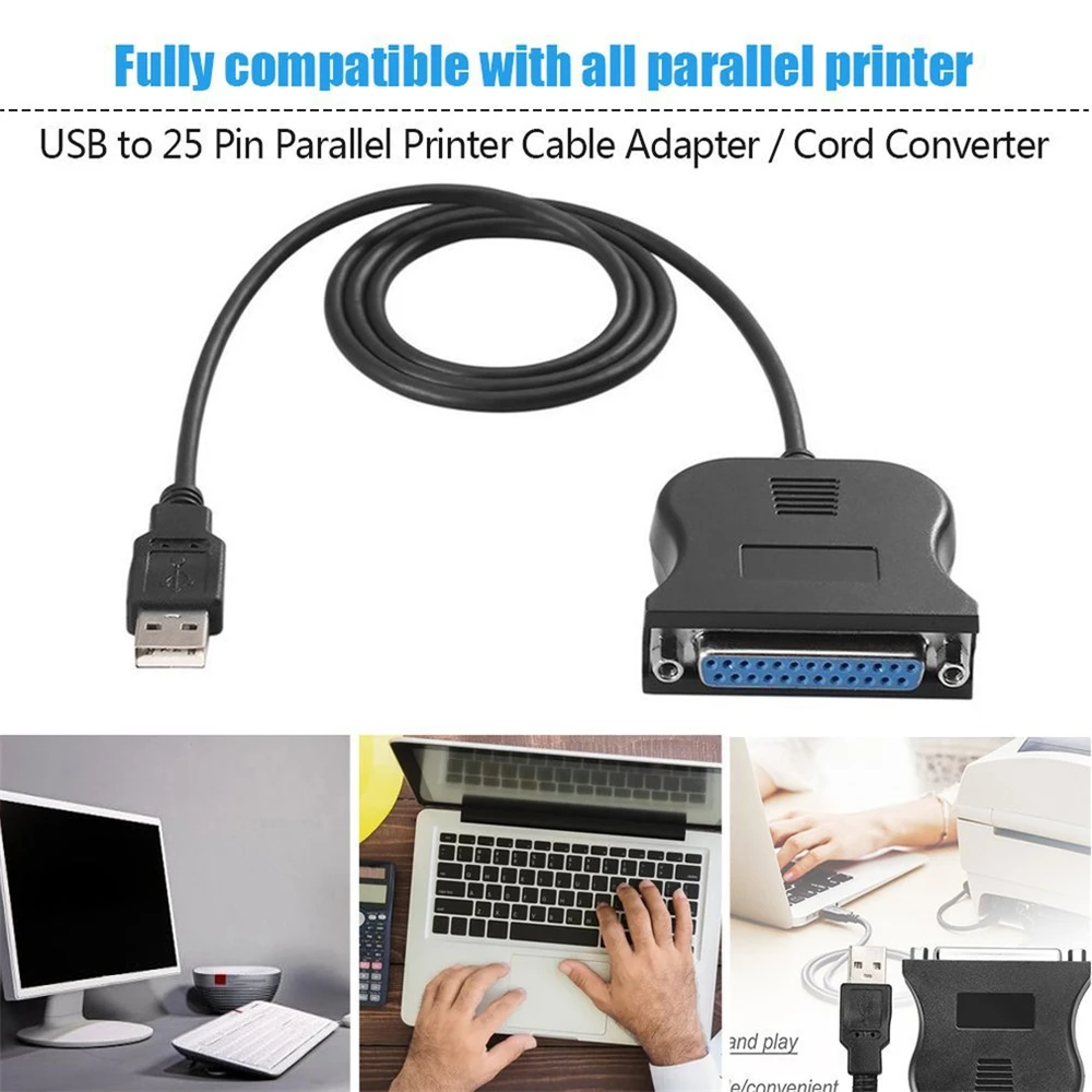 

New USB To IEEE 1284 DB25 25-Pin Parallel Printer Female Adapter Cable Cord 80cm Support Windows 98/SE/ME/2000/XP/Vista