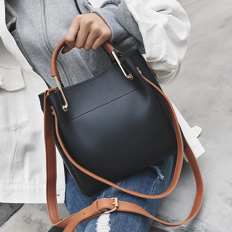 YBYT new fashion luxury handbags women bags designer solid PU leather bucket bag tote high quality female shoulder crossbody bag