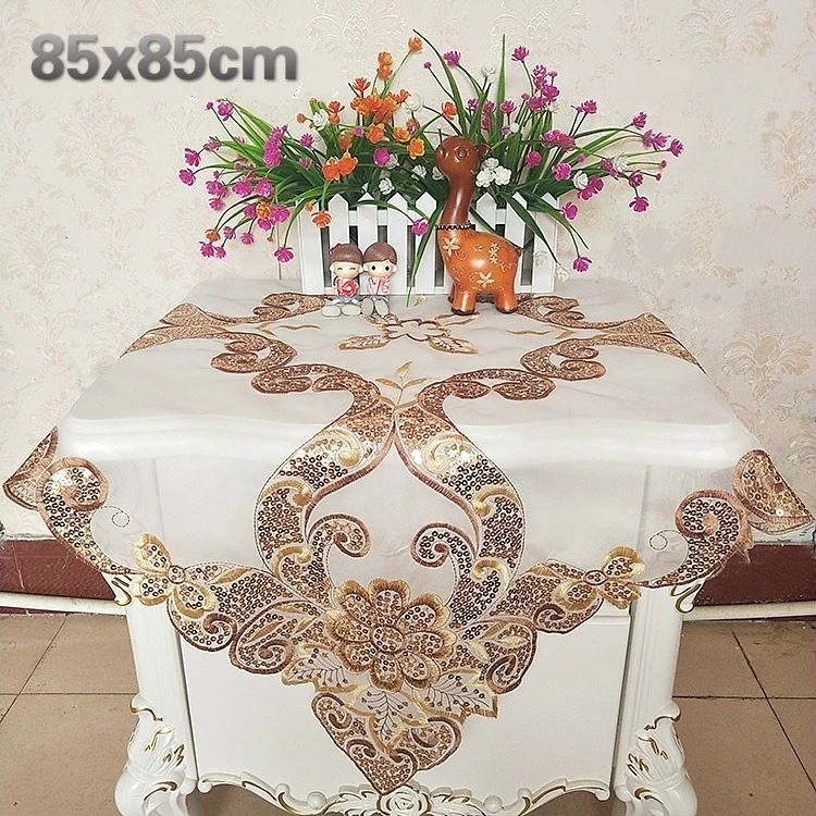 Роскошные, пайетками и бисером для эксклюзивное, кружевное, с вышивкой скатерти салфетки рождественские кисточкой Скатерти крышка Полотенца кухонное украшение для дома