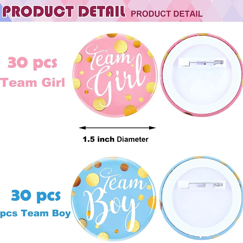 Фото 60-Piece Gender Display Pin Boy And Team Girl Button Baby Shower Pink For Party Supplies 60-Piece Gender Display Pin Boy And Team Girl Button Baby Shower Pink For Party Supplies