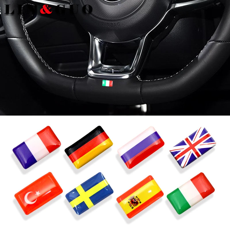 

8pcs Steering Wheel 3D Epoxy Car Styling Accessories Fit National Emblem Car Sticker for Russia Germany UK Italy Spain Sweden