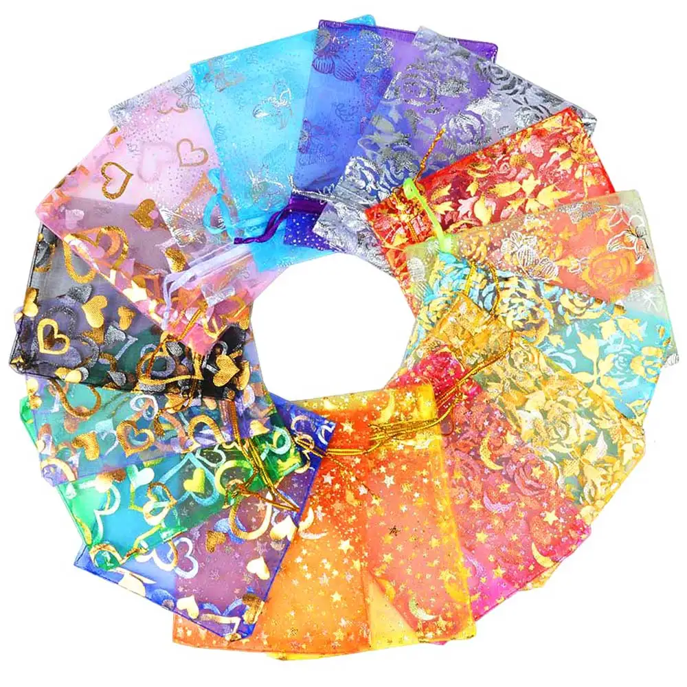 

50pcs/lot Organza Drawstring Bag For Jewelry Moon Star Gifts Pouches For Wedding Christmas Party Candy Jewelry Packing