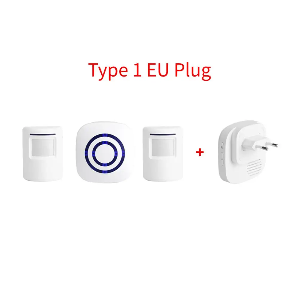 Type 1 EU Plug 38 музыкальных мелодий Инфракрасный Датчик Детектор движения вход беспроводной дверной звонок Водонепроницаемый передатчик+ приемник домашний умный дверной звонок Сигнализация - Цвет: Type 1 EU Plug