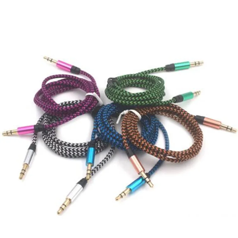 

1000pcs 1m 3.5mm Audio Aux Fabric Braided aux cable Accessory Bundles For iPhone HTC Xiaomi Samsung mp3 headphone