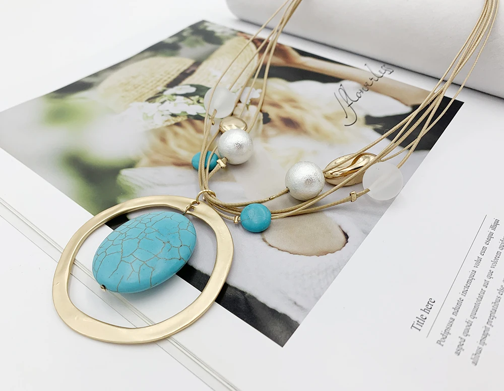 Модное натуральная бирюза ожерелье с подвеской из камня богемные Подвески