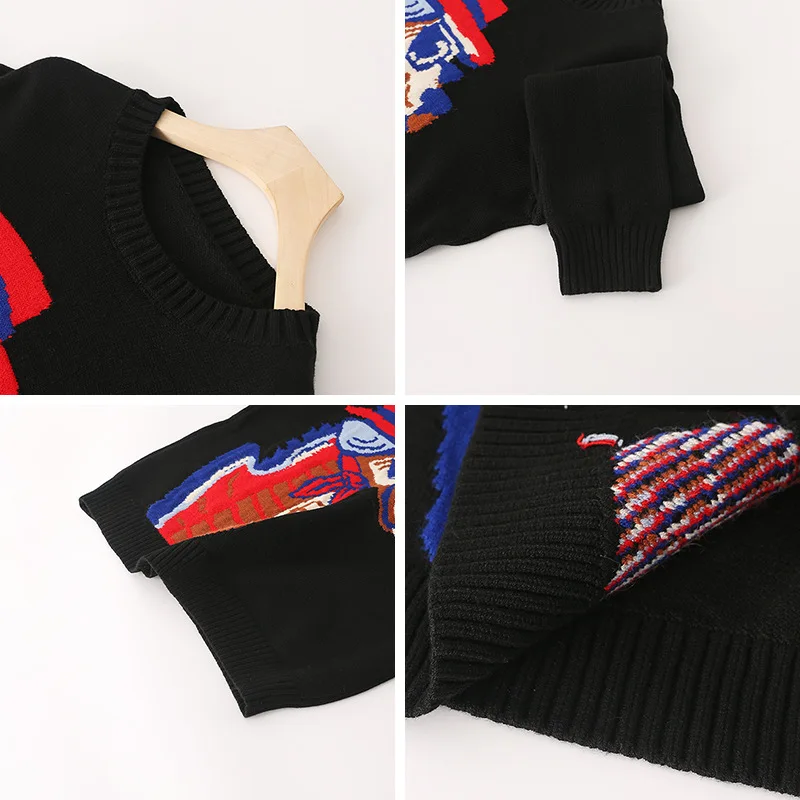 

Funny Women Pullovers Sweaters Autumn Pullover Cartoon Pattern Long Sleeve Female Knitted Sweater Korean Style Womens Knitwear