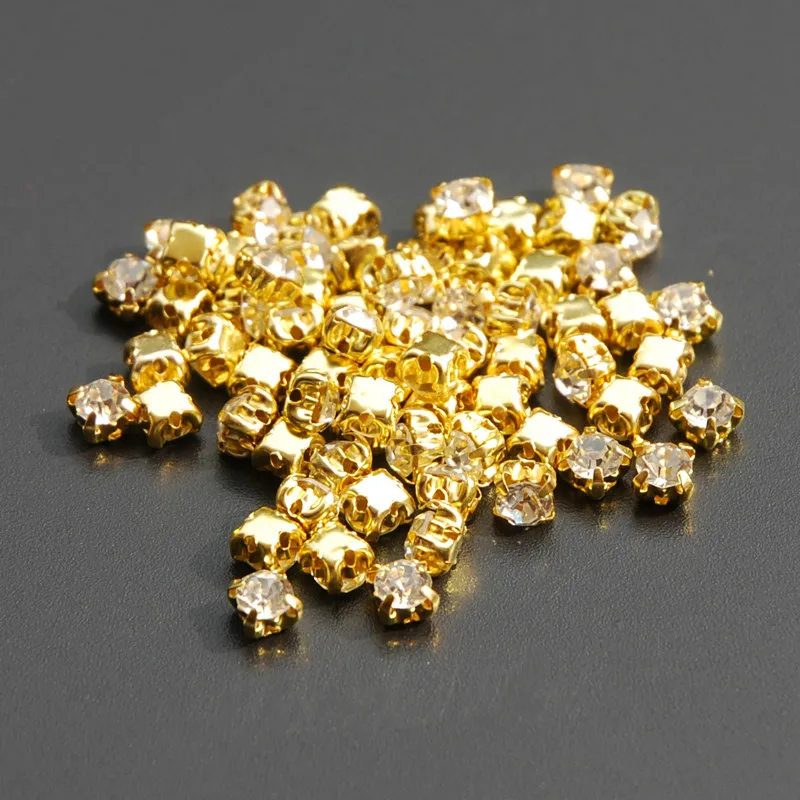 

4mm 144pcs Gold Plated Base Setting Claw Sew On Clear Crystal Rhinestones Strass For Garment DIY shoe bag decoration