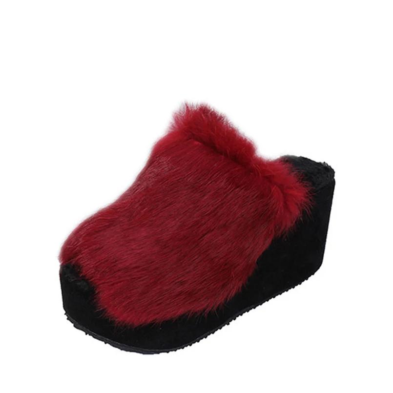 Женские плюшевые шлепанцы на платформе теплые домашние тапочки толстом высоком