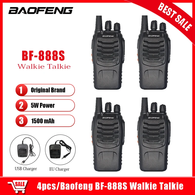 

4PCS Baofeng Walkie Talkie BF-888S 5W 1500mAh 400-470MHz UHF Portable Two Way Radio BF888S Comunicador Transmitter Transceiver
