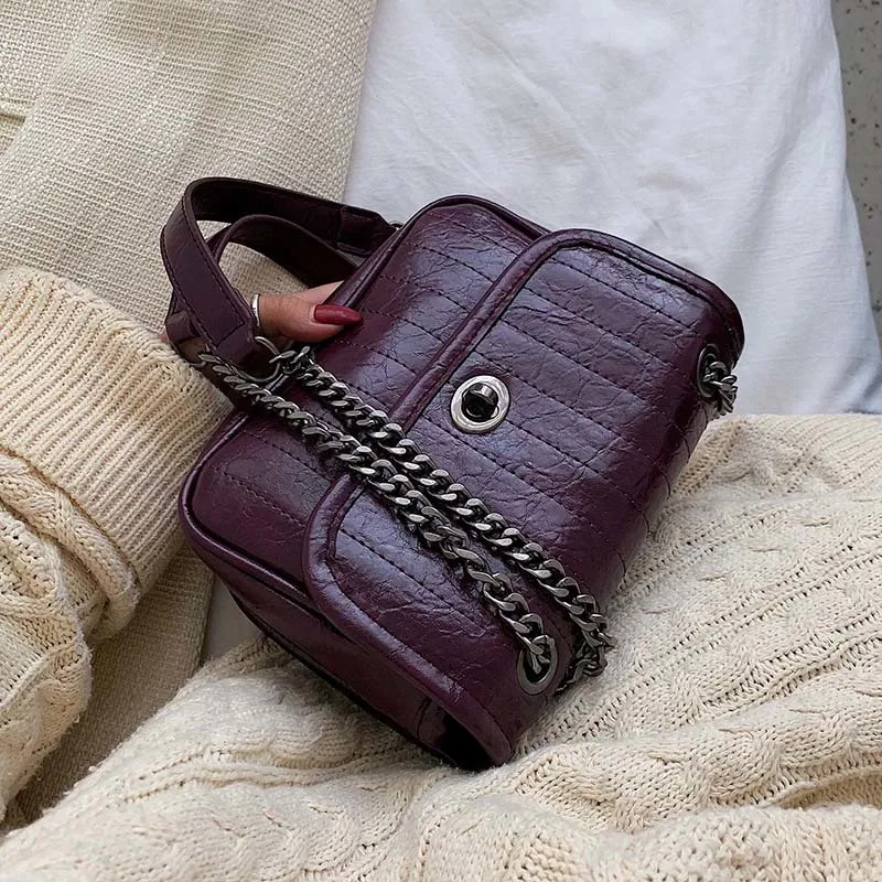 

Однотонные сумки через плечо из искусственной кожи в стиле ретро с цепочкой для женщин, сумка-мессенджер на плечо, женские дорожные сумки и ...