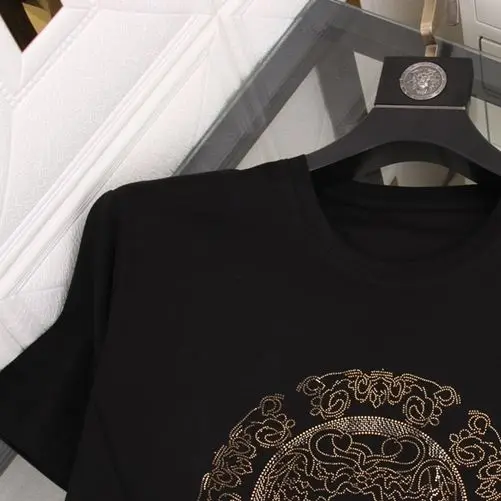 

M-5XL Men's T-shirts Short-sleeve Womens Tops Heads Rhinestones Black Summer Round Neck Luxury Clothes Wholesale Street Fashion