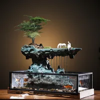 Chinese Zen rockery and flowing water fountain humidifier Feng Shui lucky small fish tank decoration office living room porch