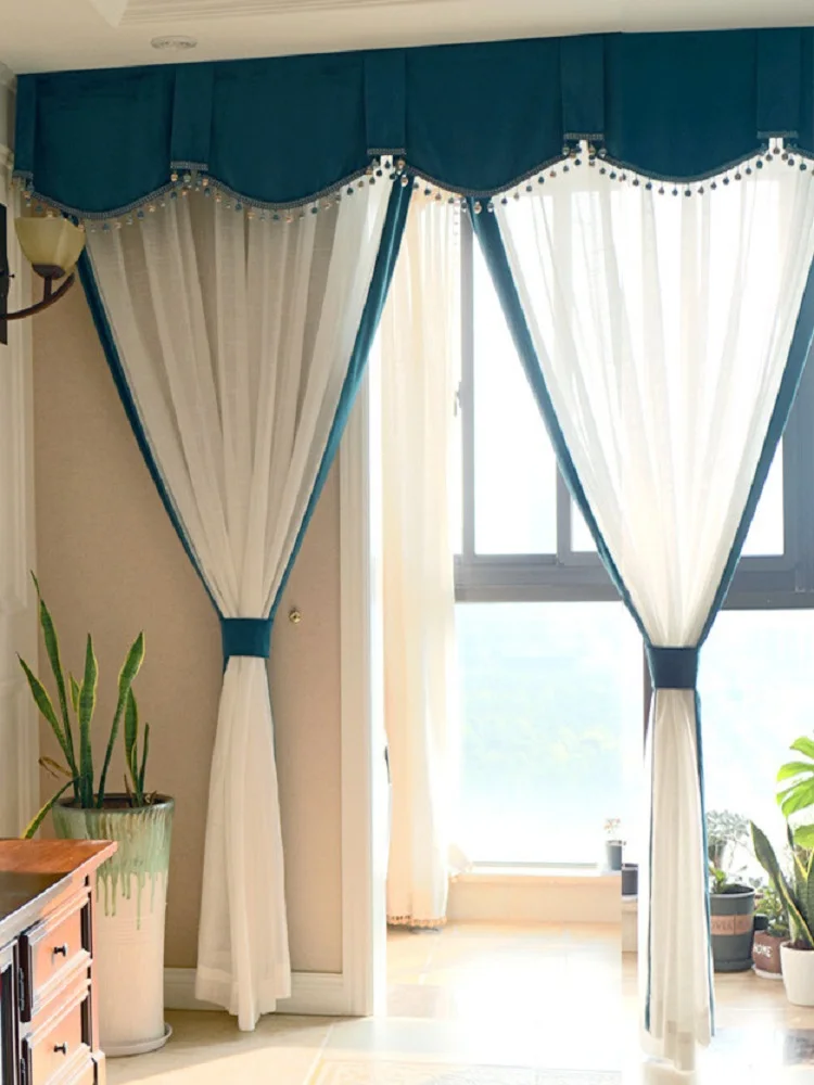 

European-style Nordic Modern Minimalist Light Luxury Velvet Velvet Stitching Curtains Curtains for Living Dining Room Bedroom