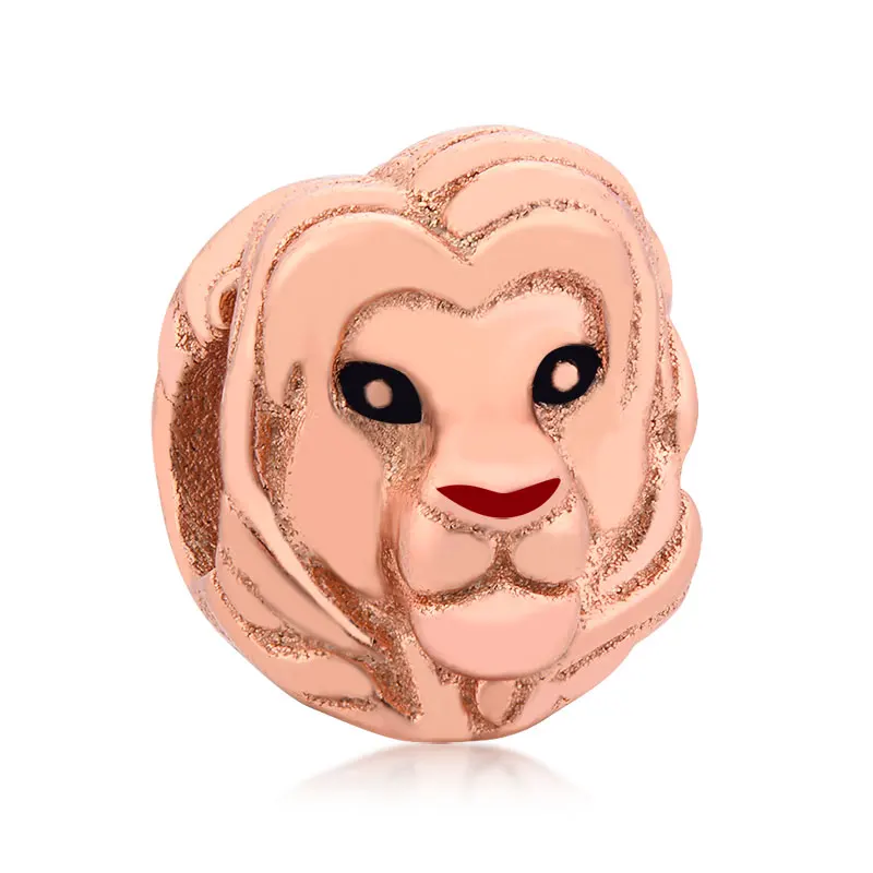 FC ювелирные изделия подходят Pandora браслет из стерлингового серебра 925 пробы Simba розовое золото лев Король голова Эмаль бисера делая Berloque