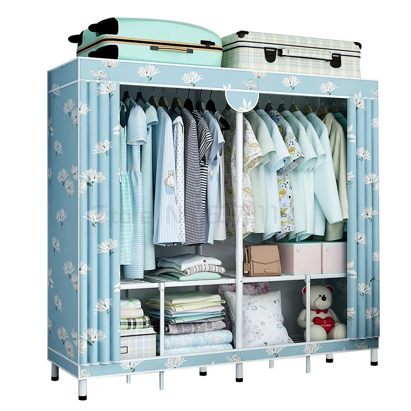 

Simple cloth wardrobe folding installation free fully sealed steel pipe reinforced cloth hanging wardrobe storage