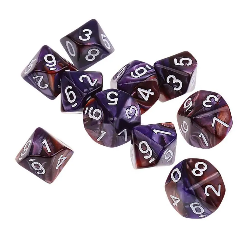 Purple 10 шт./лот, набор стандартных 10 двухсторонних кубиков, 7 цветов, многогранные кости для подземелий, драконов, децидер, для вечеринок на день рождения, настольная игра - Цвет: Purple
