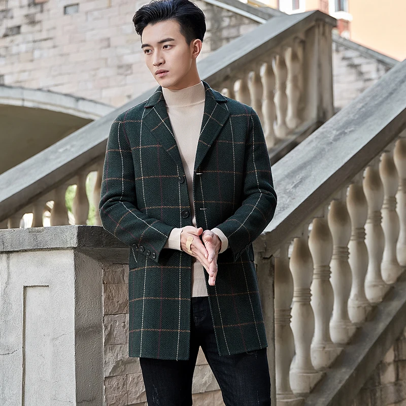 

Top Quality Double-sided Wool Jackets 2019 Winter Men's Long Wool Coat Classic Plaid Design Windbreaker Male Christmas Gift#1821