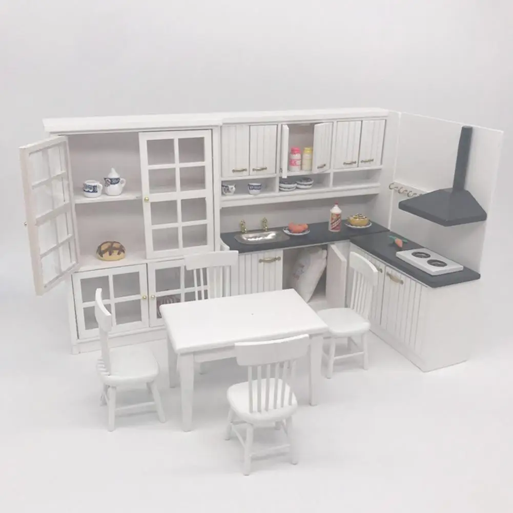 

Mini DollHouse Kitchen Model Kit Accessories Toys Miniatures Wooden Diy For Children Dollhouse Dinette Kitchen V7I6