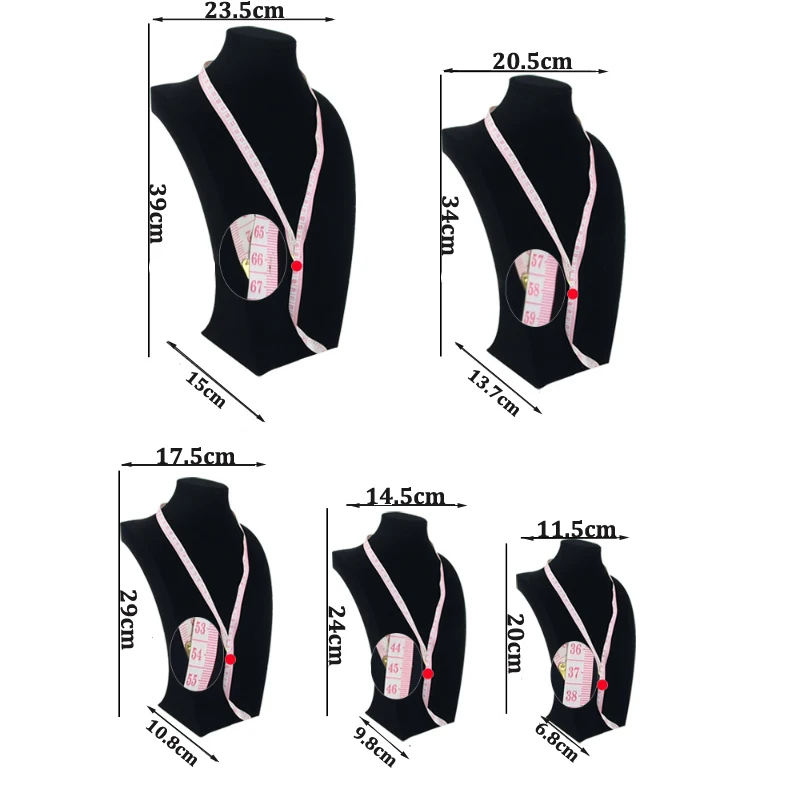 Height 20cm 12pcs/Sale Bust Showcase Black Model Mannequin Display Classic Necklace Stand Jewelry Necklace Pendants Organizer