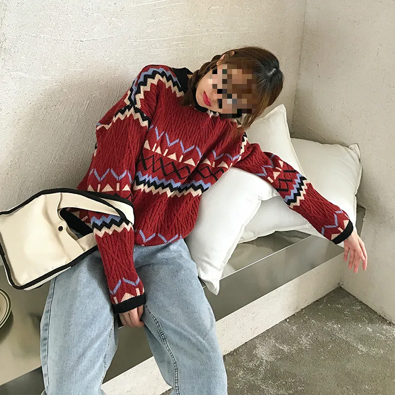 

Kimutomo Vintage Women Sweater Japanese Style Argyle Autumn 2020 New Fashion Female O-neck Wild Fresh Knitted Outwear