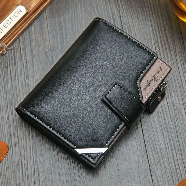 PJ-04 Black Короткий вертикальный локомотив британский Повседневный многофункциональный кошелек для карт на молнии с пряжкой треугольник складной корейский Повседневный мужской кошелек - Цвет: PJ-04 Black