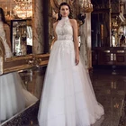 Женское свадебное платье принцессы с высоким воротником, элегантное кружевное платье без рукавов с аппликацией, свадебное платье А-силуэта, индивидуальный пошив, гражданский стиль, деревенский стиль