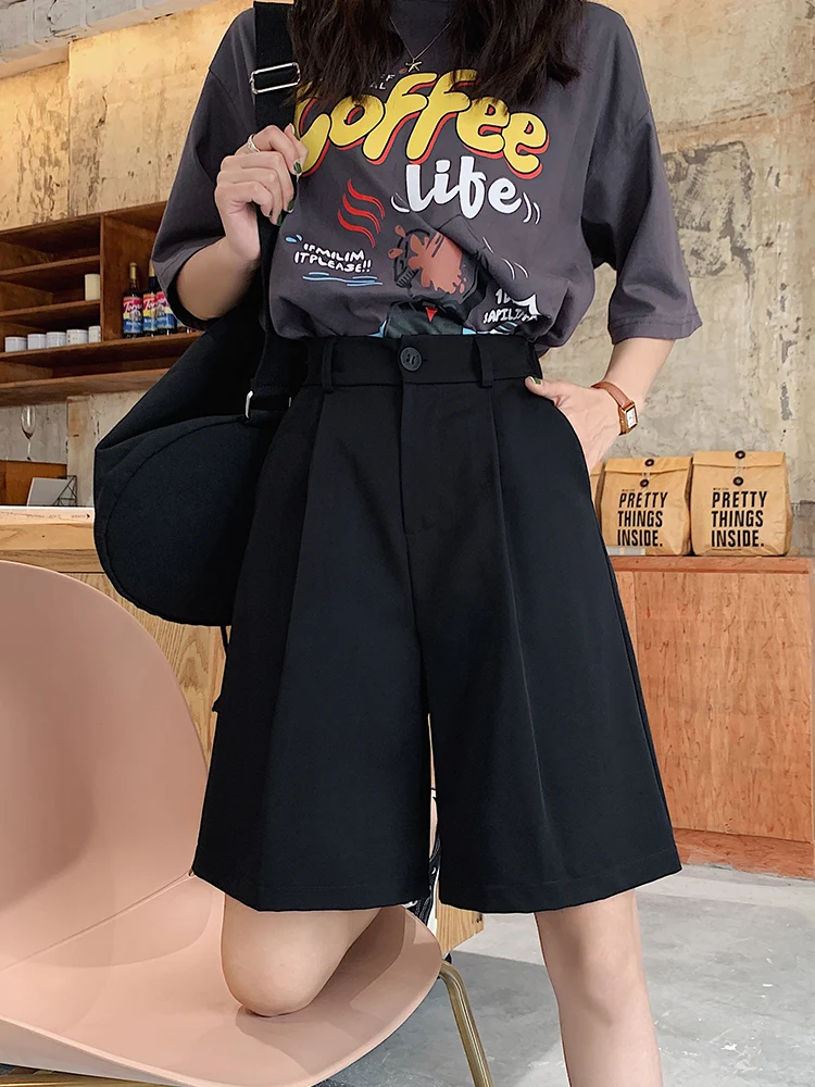 

Шорты женские с завышенной талией, тонкие свободные прямые повседневные штаны-трапеция с широкими штанинами, лето