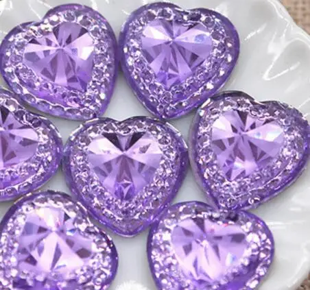 purple 50 шт. блестящее красное сердце акриловые стразы плоская спина, кабошон художественная поставка Украшение Шарм ремесло DIY 15 мм без отверстия - Цвет: purple