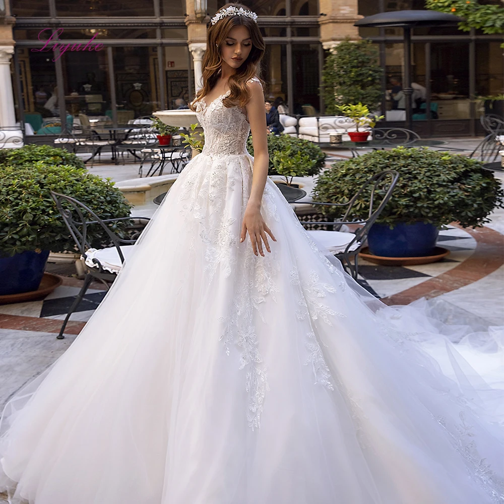 Liyuke 2019 свадебное платье для свадьбы бальное с глубоким вырезом кружевные