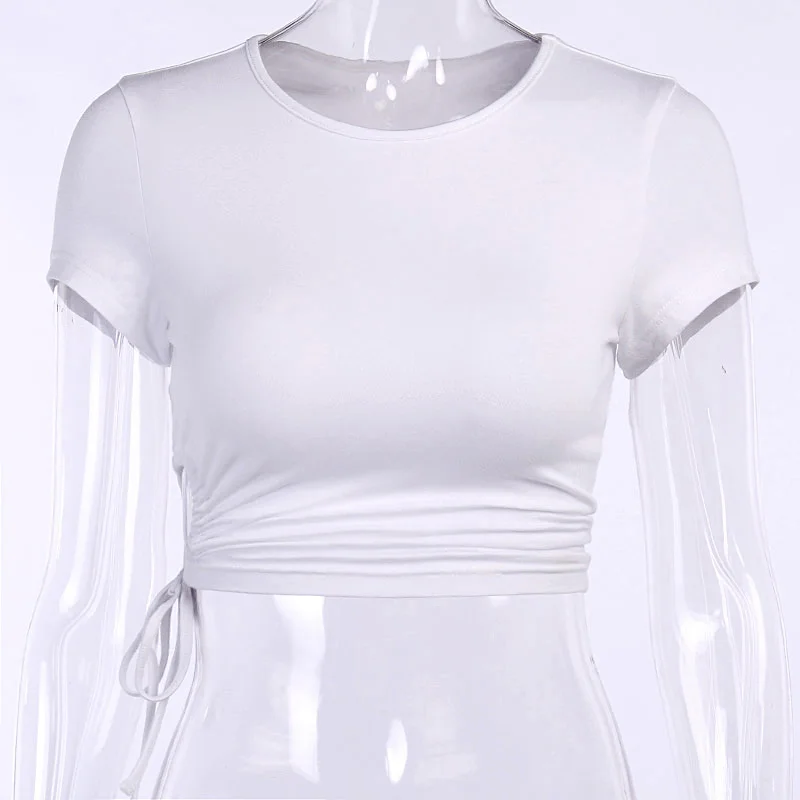 Женская эластичная блузка WannaThis белая облегающая с коротким рукавом круглым