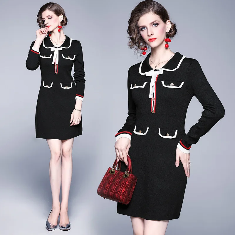 Осенний свитер ТРАПЕЦИЕВИДНОЕ трикотажное платье для женщин с длинным рукавом и