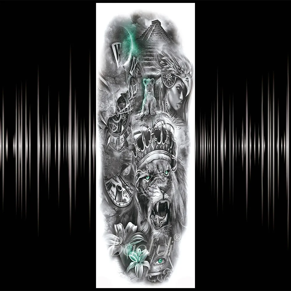 Будда часы с лотосом тату стикер реалистичный поддельный череп полная рука Тотем