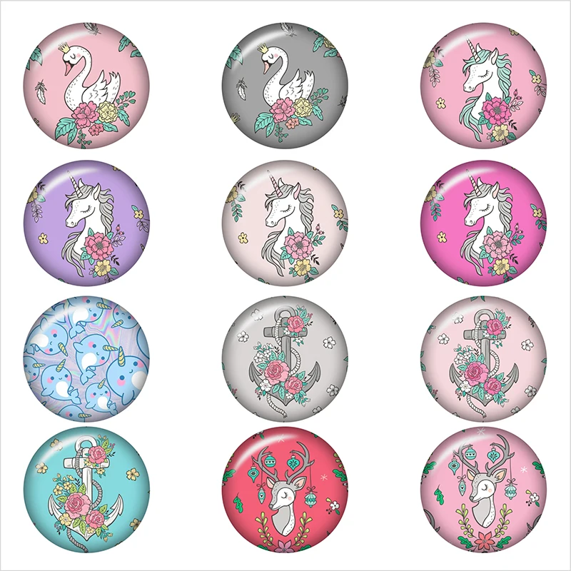 Единорог девушки цветок олень Лебедь стеклянная Кнопка сделай сам ювелирные