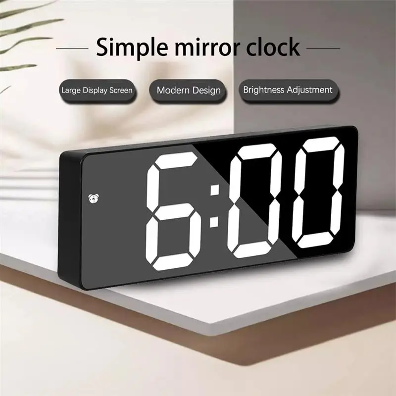 

LED Digital Electronic Desktop Clock Snooze Acrylic/Mirror Alarm Clock Voice Control Time Temperature Display Home Decoration