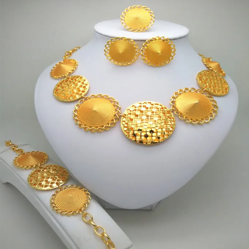 Нигерийский Свадебный набор украшений для женщин из африканских бусин золотого