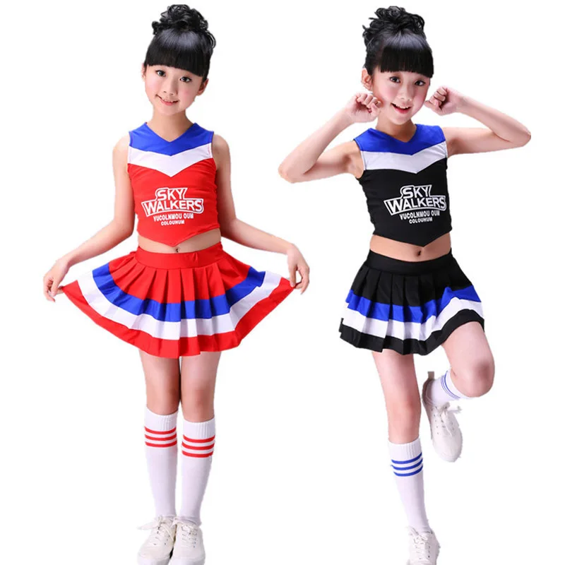 Children Competition Girls Cheerleader Dance Costume Pleated Skirt Set Stage Aerobics Kids Cheer School Uniform Team Uniforms