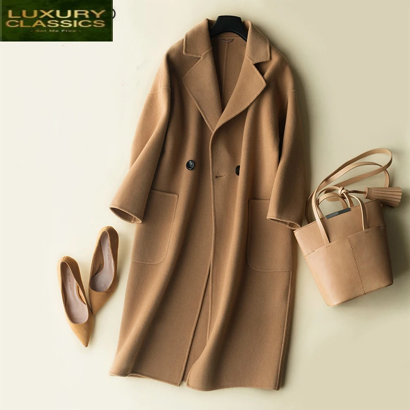 

Women Autumn Winter Coat 100% Wool Coat Female Long Jackets Korean Spring Sided Woolen Clothes Black Overcoat LWL1324
