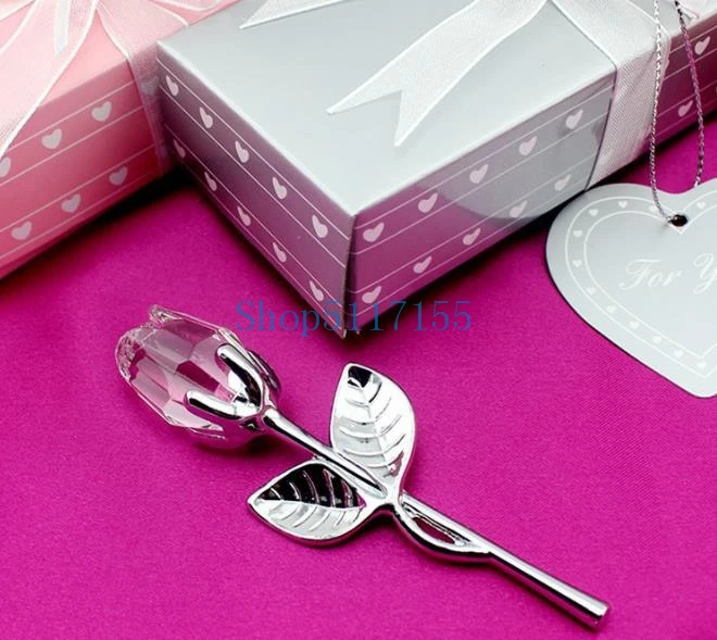 

50pcs Transparent Crystal Rose Artificial Flowers Baby Shower Souvenirs Wedding Favors and Gifts For Guest Home Decor