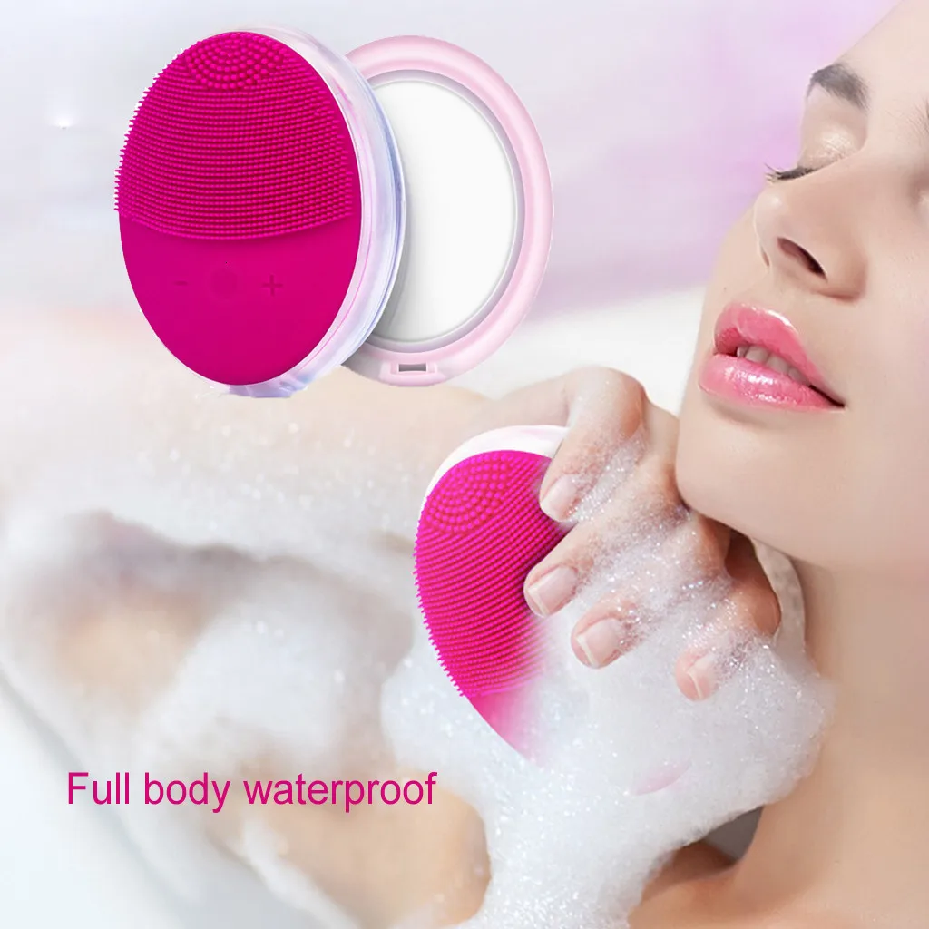 Hot Pink Ультразвуковая Очищающая щетка для лица, устройство с силиконовым питанием, очиститель для лица, портативное Удаление пор и грязи, черная головка, прыщи, контроль жирности кожи - Цвет: Hot Pink