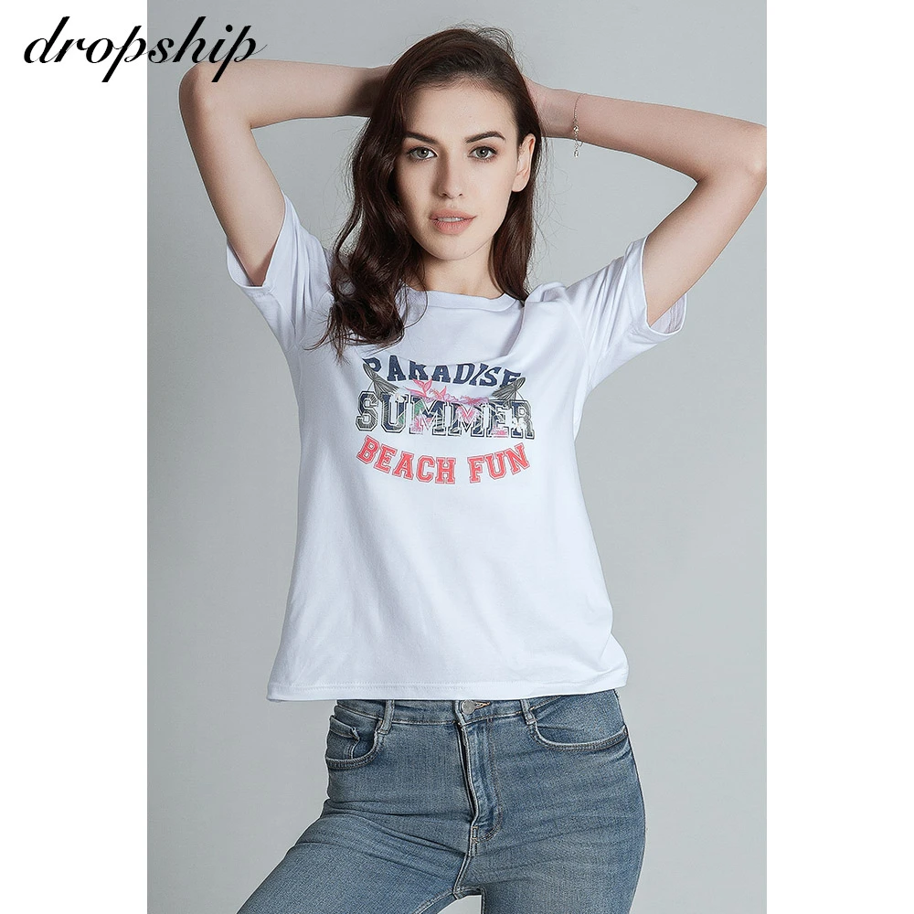 

2020 Summer Woman Tshirts Elegant Short Sleeve Casual Tops O Neck Cotton T Shirt Letter Print Tee Shirts For Women 19SS0064