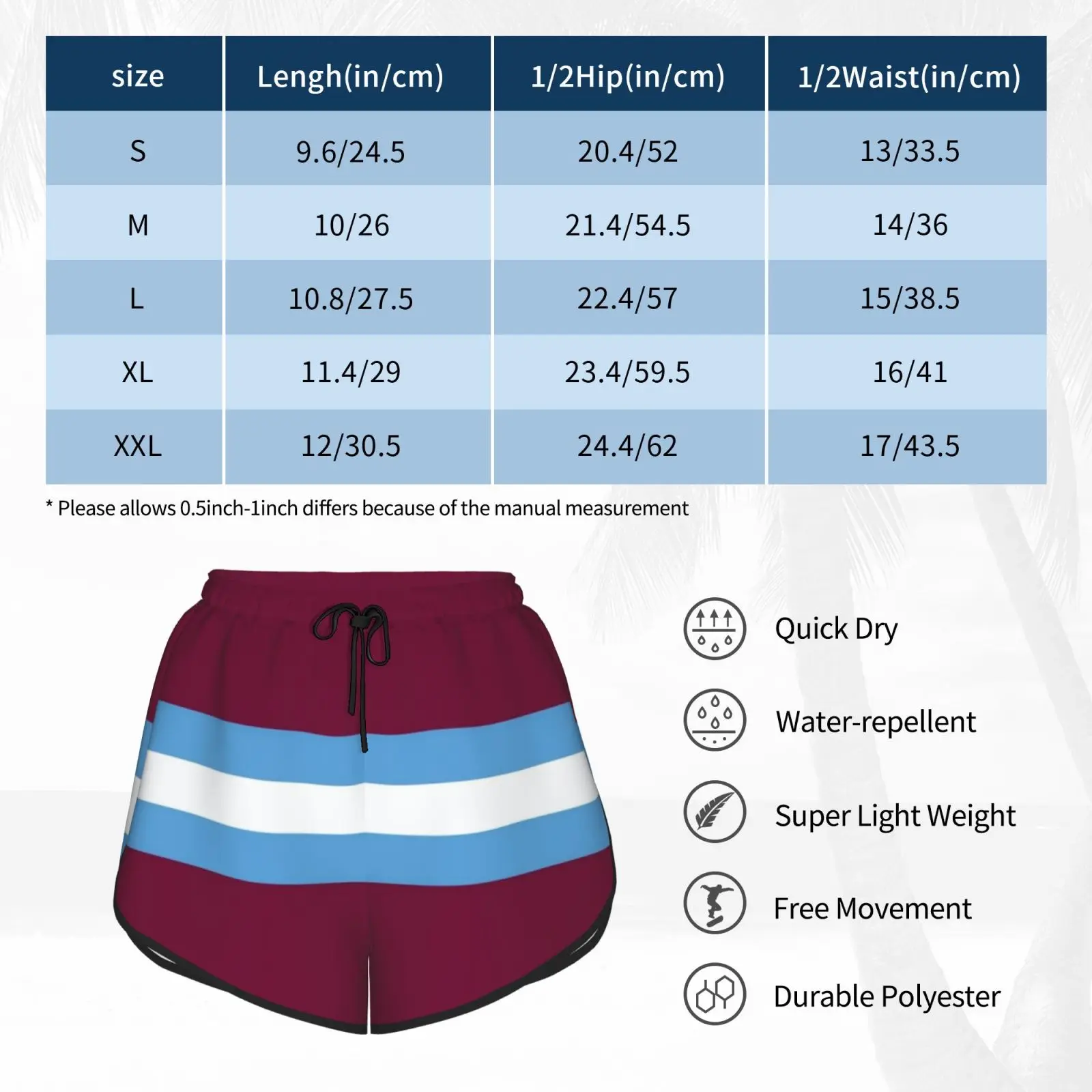 

Claret Blue And White Bars Swim Shorts Quick Dry Women Beach Short The Hammers Irons Upton Park Boleyn Ground