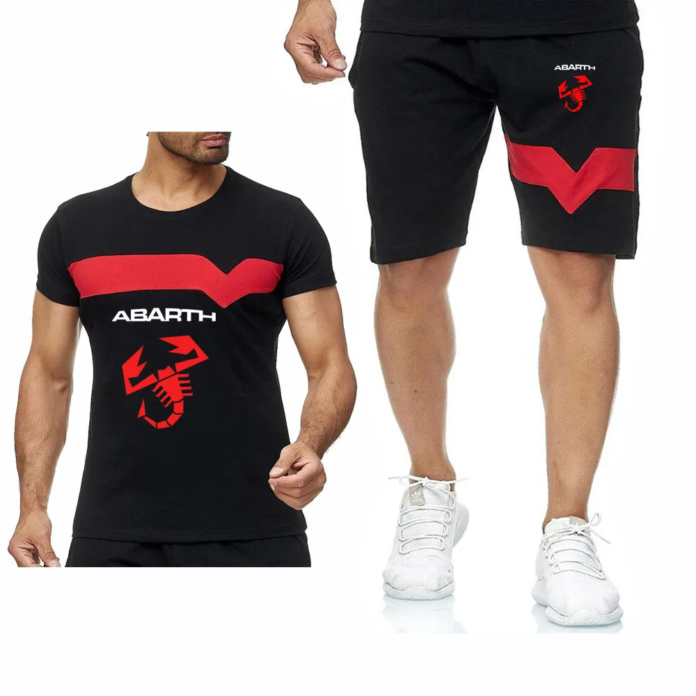 

Unisex Summer Men's T-Shirt Abarth Car Logo printing Harajuku Short Sleeve Colorblock Cotton Men's T-shirt+shorts suit 2pc