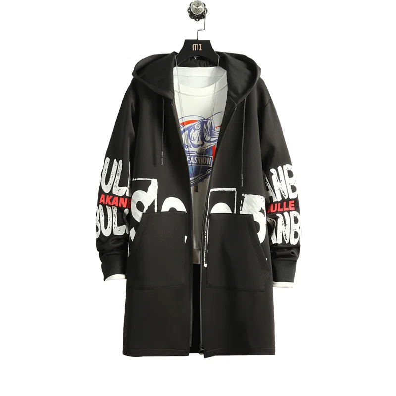 

2020 new tide windbreaker printing men's American version of the spring thin section collar large size long coat men Limited
