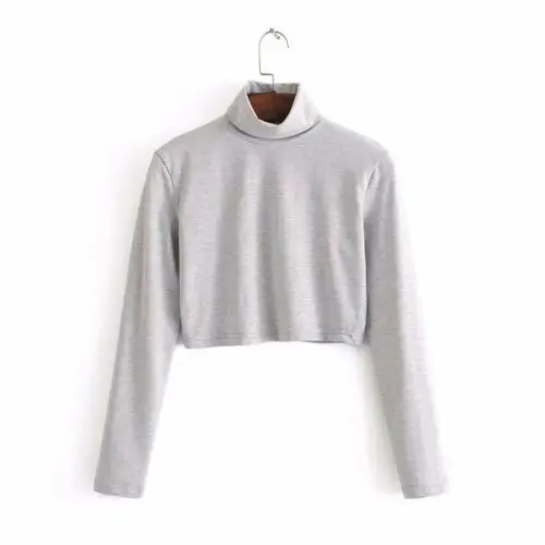 2021 Сексуальная женская футболка с высоким воротником и длинным рукавом