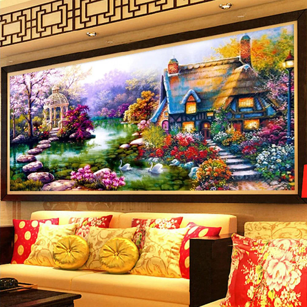 Новые DIY 5D алмазные картины фиолетовые садовые домики наборы для вышивки крестом