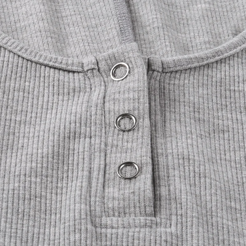 

Open Button Hooded Jumpsuit Women Sexy Fitness Summer 2020 Street Sports Outfits Playsuits Grey Long-Sleeve Knitted Clothing