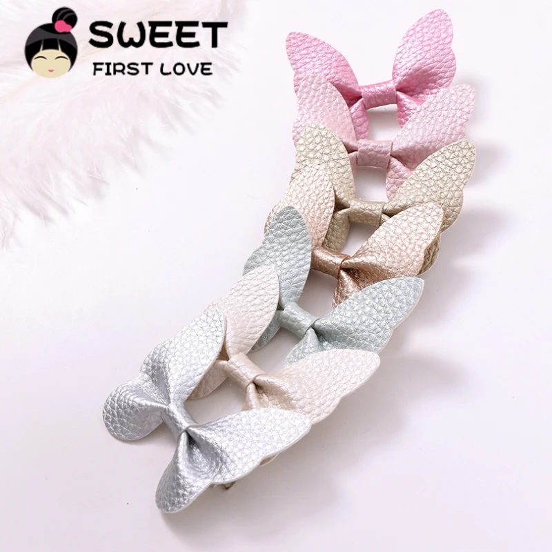 7pcs a lot clips 7 шт., милая детская повязка на голову из искусственной кожи, весенние повязки на голову с бабочками для девочек, яркие цвета, мягкие нейлоновые аксессуары для волос - Цвет: 7pcs a lot clips